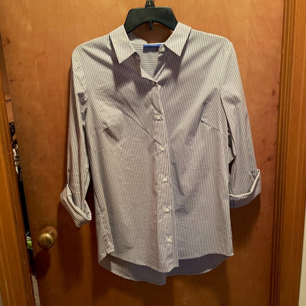 Apt. 9 Women's Long Sleeve Button Down Pin-Striped Shirt - Gray & White Size L